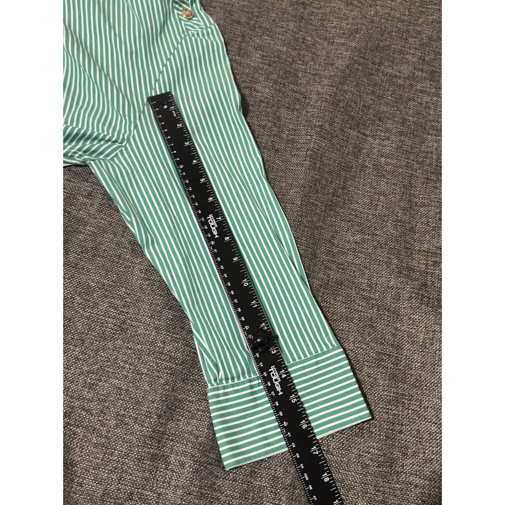 Chico's Women's 3 (16/18) Blouse Green White Striped Button Shoulder 3/4 Sleeve - Picture 4 of 8